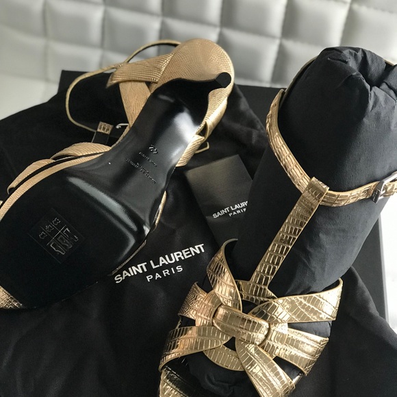 Yves Saint Laurent Shoes Brand New Ysl Tribute Platforms In Gold